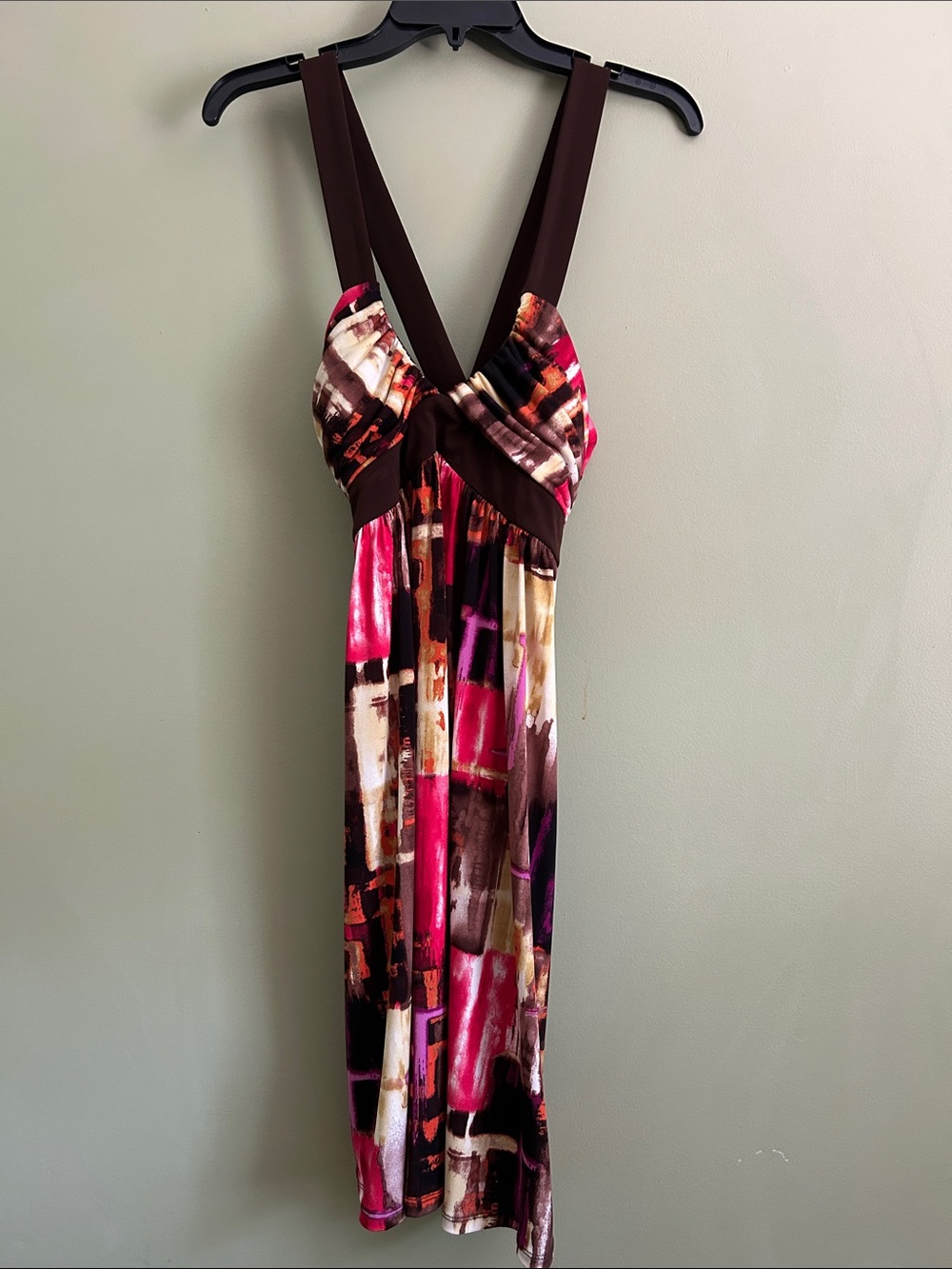 Vintage City Triangles Brown and Pink Abstract Dress L